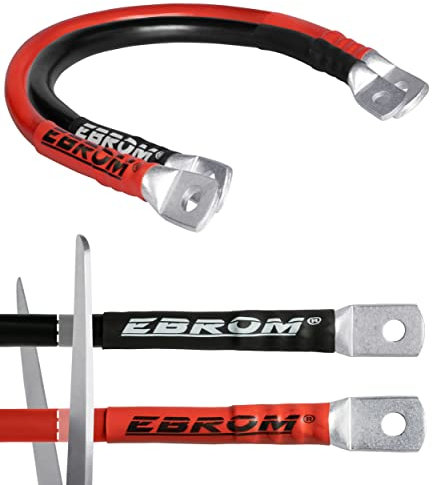 EBROM Batteriekabel rot und schwarz 12V / 24V Längen von 30cm bis 5m – 70 mm² für Stromstärken bis 207A + 2 x M8 Kabelschuh/Ringösen 70mm2 - Ihre Ausführung: 30 cm Kabelschuh Loch 2 x M8