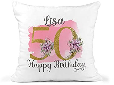 50th Birthday Gift for Women, Personalised Cushion/Pillow with Name and Floral Design, Birthday Gift for Mum, Birthday Gift For Nan, 1971