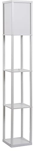 HOMCOM Lampada da Terra con 3 Mensole Integrate, Attacco E27 Potenza 40W, Arredamento Moderno in MDF, 26x26x160cm, Bianco