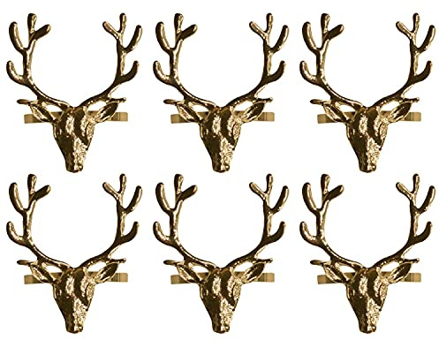 Harvey & Mason Set of 6 Stag Head Napkin Rings Gold Christmas Tableware Decoration Festive Xmas Party
