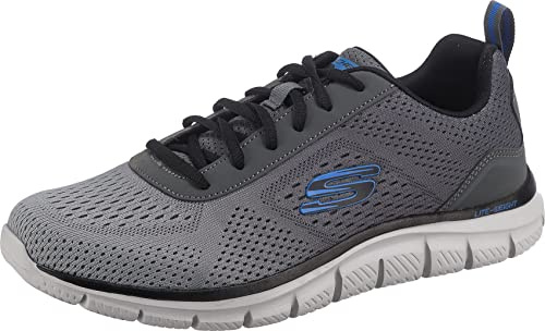Skechers Herr Track RipkentTrainers, Träkol nät svart trim, 39 EU