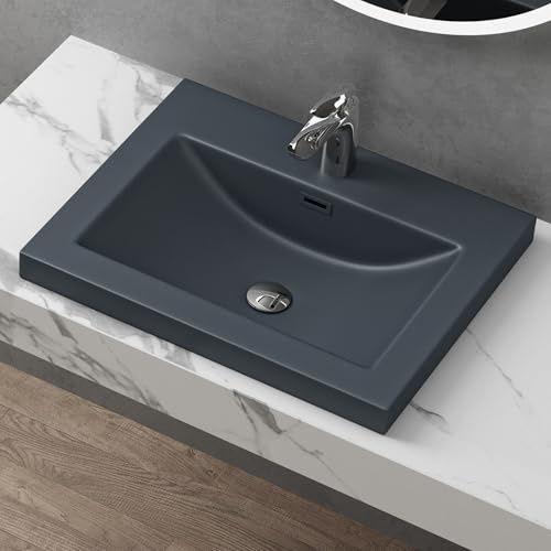 doporro Design Waschbecken, Matt Anthrazit aus Mineralguss, Waschtisch, Waschplatz, Einbauwaschbecken, BTH: 60x48x13 cm Colossum01