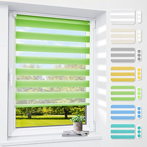 Doppelrollo klemmfix ohne Bohren & mit Bohren, 75x120cm (BxH) Grün, 3-in-1 Duo Rollo für Fenster & Tür, Fensterrollo innen lichtdurchlässig & verdunkelnd, Klemmrollo Rollos Sonnenschutz
