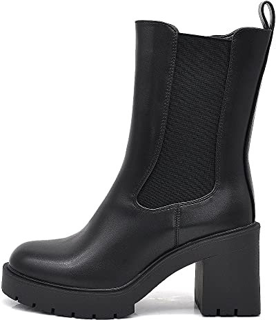 IF FASHION Stivaletti Tronchetti Chelsea da Donna In Pelle Sintetica Con Tacco Grosso Plateau 6629 nero N.38