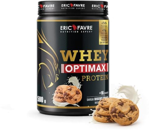 OPTIMAX Whey Proteine Polvere - WPC + Proteine - Con Aminoacidi 17g BCAA & 11g Glutammina - Whey a Basso contenuto di Zucchero Per lo Sviluppo e il Recupero Muscolare - Gusto Biscotti 500g