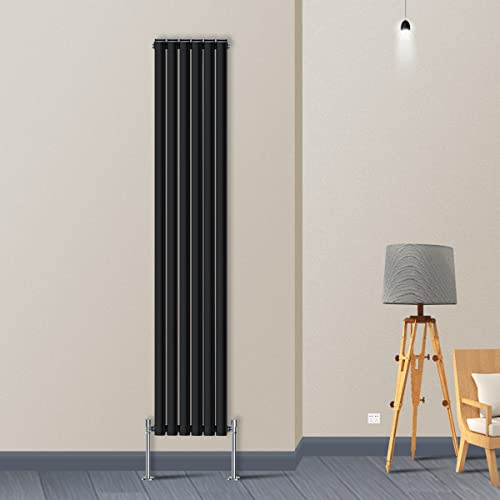 Warmehaus Vertical Column Radiator Oval Panel Double Black 1800x350mm | Designer Radiators, Modern Central Heating, Bathroom Kitchen Hallway Living Room, Corrosion Resistance, Wall Mounted