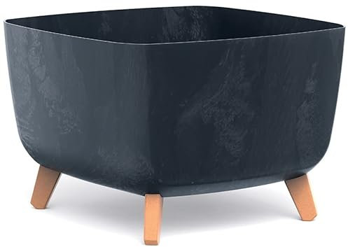 BirnePower Blumentopf Blumenkübel mit Füßen Schale Pflanzschale quadratisch Beton Optik Übertopf Pflanztopf Blumenschale (Anthrazit Beton, 29cm)