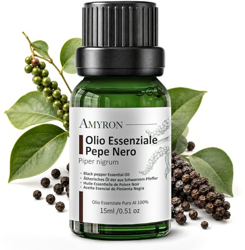 Olio Essenziale Pepe Nero 15ml AMYRON Naturale E Puro Al 100% Ideale Per Aromaterapia E Diffusore Oli Essenziali/Massaggi aromatici/Uso Alimentare.