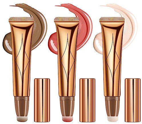 Nivofu 3 Pezzi Contouring Liquido, Illuminante Viso Con Applicatore Cuscino, Stick Crema, Bronzer Blush Stick, Finitura Opaca Naturale Liscia A Lunga Durata