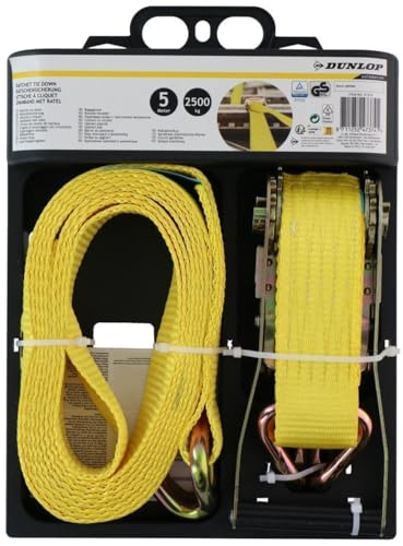 Dunlop - Correa de Amarre con carraca, 5 m, hasta 2500 kg, Color Amarillo