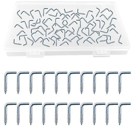 UFURMATE - Lot de 100 crochets à vis en forme de L galvanisés avec épaulement, crochets autotaraudeuses pour penderie, crochets à tasses à angle droit pour suspension intérieure/extérieure