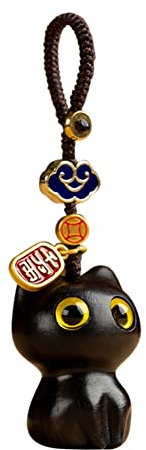 Cute Katze Schlüsselanhänger, Lucky Cat Keychain Holz Katze Anhänger Niedliche Katze Kätzchen Schlüsselanhänger Tier Kawaii Katze Glücksbringer Schlüsselbund für Frauen Mädchen Brieftasche Geschenk