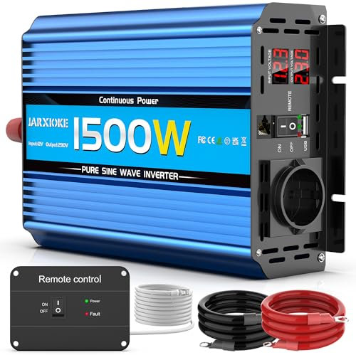 Wechselrichter 12v auf 230v 1500W/3000W Reiner Sinus Spannungswandler Stromwechselrichter DC Umwandler Power Solar Inverter Konverter Stromwandler mit Fernbedienung EU Steckdose und USB-Port