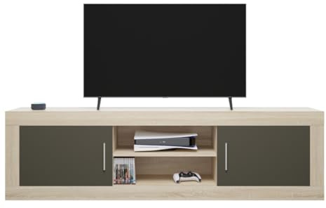 Homey - Mueble de TV Moderno Modelo Omabella, 2 Compartimentos de Almacenamiento y 2 Puertas, Color Cambria - Grafito, Medidas: 50cm (Alto) x 180cm (Ancho) x 41,4cm (Fondo)