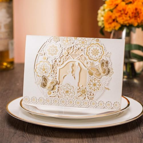 CYSKY 20 Pezzi Set di Biglietti di Invito per Matrimonio con Carta Stampabile Vuota e Buste per Matrimonio, Fidanzamento, Anniversario