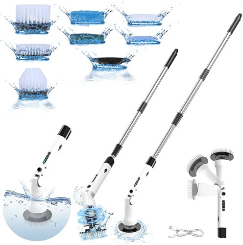 Airlovers Electric Spin Scrubber 2025 - Upgraded Power Scrubber with 3 Angle Adjustments & 8 Replaceable Brush Heads | Ideal for Floors & More