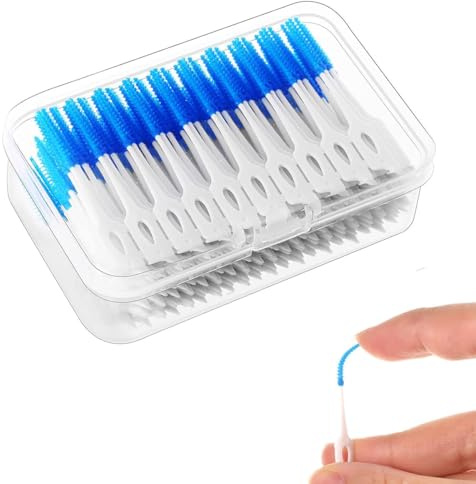 Interdentalbürsten (1 Box mit 200 Stück), Silikon-Zahnbürsten, blaue Zahnseide, Plektren für Zahnspangen, Mundreinigung