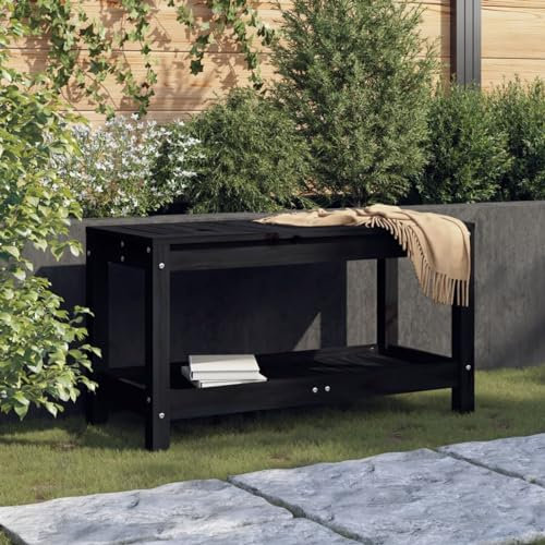 Homgoday Sitzbank Holzbank Balkonbank Parkbank Terrassenbank ohne Rückenlehne Gartenmöbel Bank für Garten Balkon Terrasse Schwarz 82,5x35x45 cm Massivholz Kiefer