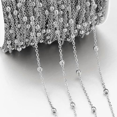 Kein Verblassen, 2 Meter, 1 Meter, Edelstahlperlenketten zur Schmuckherstellung, DIY-Halsketten, Armbandzubehör, handgefertigte Kugelkette, Stahlfarbe, 2 Meter