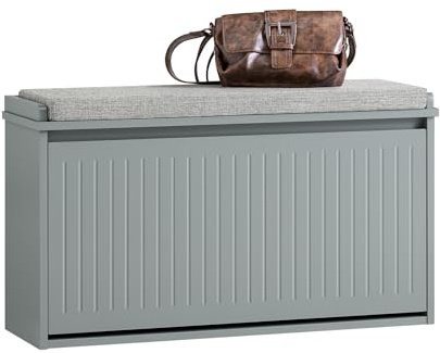 SoBuy Schuhbank mit Sitzkissen & Stauraum 80x45x26cm für Flur | Schuhschrank schmal, bis 155kg belastbar, Hellgrau für Flur & Wohnzimmer FSR98-L-HG