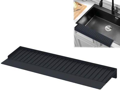 Adorila Paraspruzzi in silicone, 15,2 x 50,8 cm, per vasca da bagno e lavello della cucina, colore: nero