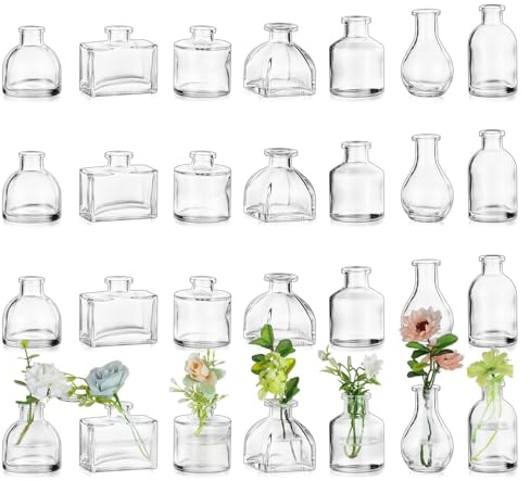 Glasseam Kleine Glasvasen für Hochzeit Tischdeko: 28er GlasVasen Set für Hochzeitsdeko Party Home Tisch Deko- Lovely Mini Vase Klare Blumenvase klein für Wedding Geburtstag Dekoration