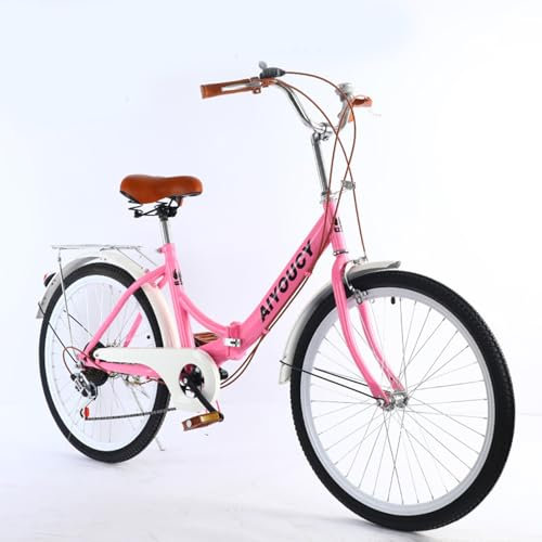 QXIWAOE Klapprad 24 Zoll Carbon Steel Speed City Fahrrad Tragbares leichtes Last Damen Princess Pendlerfahrrad