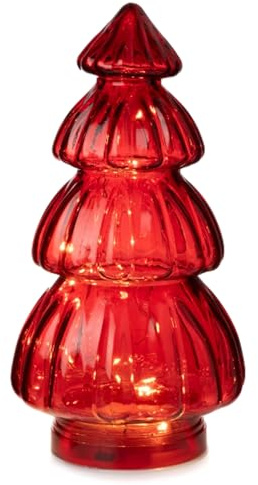 Dragimex Lampe Tanne aus Glas, rot H:28 cm (20er LED Lichterkette) Deko Lampe Weihnachten, Adventsdeko Tannenbaum, Weihnachtsbaum
