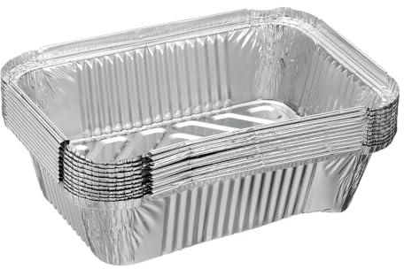 sourcing map 10 moldes rectangulares de papel de aluminio de 7.4 x 5.1 pulgadas, antiadherentes, desechables, para pasteles, quiches, tartas, hornear, cocinar, recalentar, fiestas, color plateado