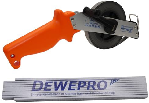 Richter Mètre Ruban Acier 30m – Acier Inox Antirouille Avec Début De Mesure 'A' – Cadre Anodisé Léger – Graduation Claire Sur Fond Gravé – Graduation Haute Visibilité – Inclus Mètre Pliant DEWEPRO 2m