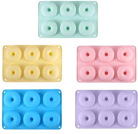Pasdrucn 5Pcs Moule Gâteau 6 Mini Donuts, 6 Cavités Moule A Donuts Silicone, Donuts Moule Donuts Cake Factory, 6 Cavités Moule Donuts Silicone, Moule Pâtisserie Gâteau, Moule Gateau Silicone (A)
