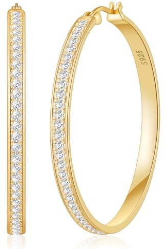 BMMYE Orecchini a cerchio con strass da donna, scintillanti e grandi, con zirconia cubica, per orecchie sensibili, non si ossidano, in argento sterling/placcato oro, orecchini con strass da 20/30/40