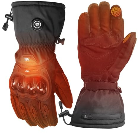 KEMIMOTO Guanti Riscaldati Moto Uomo, Ricaricabili Guanti Invernali Impermeabili con Touch Screen, Adatti da -10°C a -5°C, Ideali per Motociclismo e Ciclismo