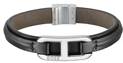 BOSS Jewelry Men's KODE Collection Black Leather Bracelet