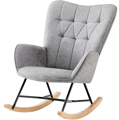 HOME DESIGN & CONFORT® Mecedora Lactancia Especial de Tela | Sillón Relax con Diseño Moderno y Ergonómico (Requiere Montaje) (Beige con Botones.) (Gris Sin Botones)