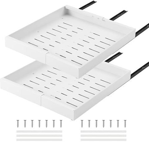 HaiYiZuhause Auszug Küchenschrank 53 cm Tief mit Kleber ohne Bohren 2er-Pack Schubladen organizer ausziehbare Schublade Küche aus Kohlenstoffstahl Teleskopschublade erweiterbare Breite 32-52 cm, weiß