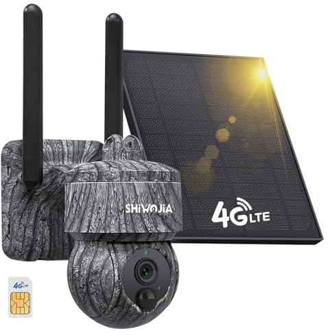 SHIWOJIA 4G LTE Caméra de Surveillance Extérieure, Caméra Solaire Coque Camouflage avec Carte SIM, Vision Nocturne, PTZ 360°, Audio Bidirectionnel, Etanche IP66