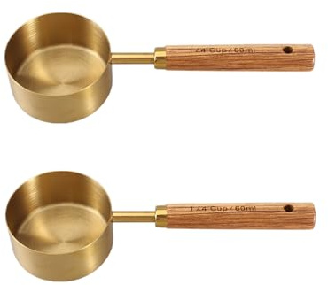 2 Pcs 1/4 Cup Coffee Scoop Stainless Steel Tablespoon Measuring Spoon Food Scoop Measuring Cup with Wooden Handle for Kitchen Measuring Tools (2 Oz. | 60 mL)