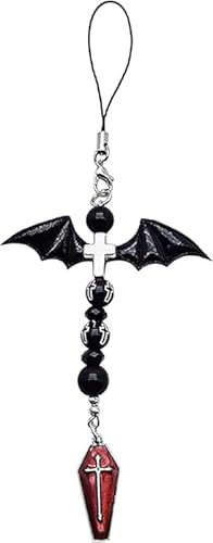 Myuiao 1Pc Black Mobile Phone Chain Pendant,Goth Y2K Phone Charm Pendant Kawaii-Key Chain for Bag Cute Accessory Women Guitar Strap Lanyard Beaded Keychain,Accessories