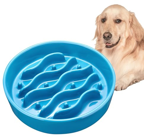 Ciotole Anti-Ingozzamento per Cani di Taglia Media e Grande, Ciotole Anti Ingozzamento per Cani Ceramica, 1000ml, Ø 21cm, Blu Cielo