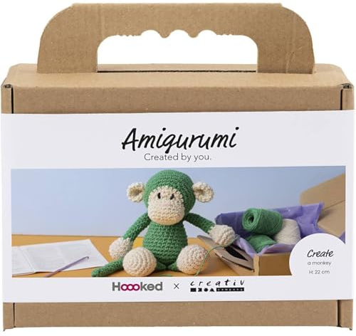 Creativ Company Amigurumi DIY Häkelset (Affe - Grün, Creme - Höhe: 22cm)