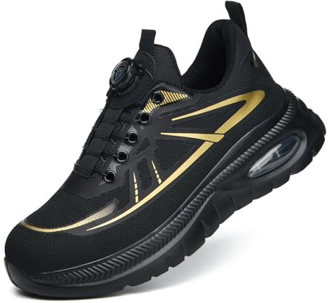 Safety Shoes for Men Women with Swivel Buckle Steel Toe Cap Trainers Lightweight Non-Slip Smart Work Shoes Comfortable Breathable Suitable for Kitchens,Construction,Warehouses Black 10 UK