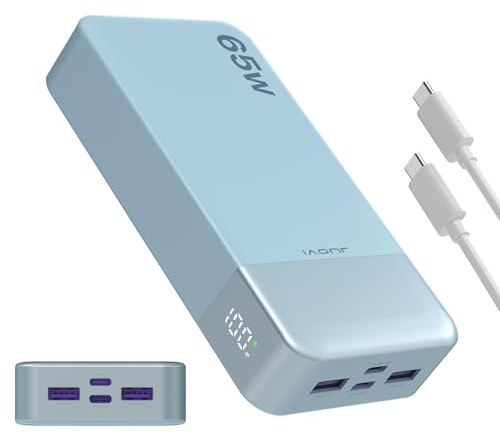 JUOVI Power Bank 65W, Powerbank 20000mAh, Laptop Powerbank Schnellladung | 2 USB-C und 2 USB-A, Fast Charging Externe Handyakkus Kompatibel mit MacBook, Laptops, iPhone 17/16/15/14 Serie, Samsung etc
