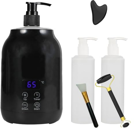Oljevärmare för massage, 250 ml massageoljevärmare med LED-display, elektrisk massageolja varmare grädde uppvärmd dispenser Gua sha Roller Kit för spa, salong och hemmabruk