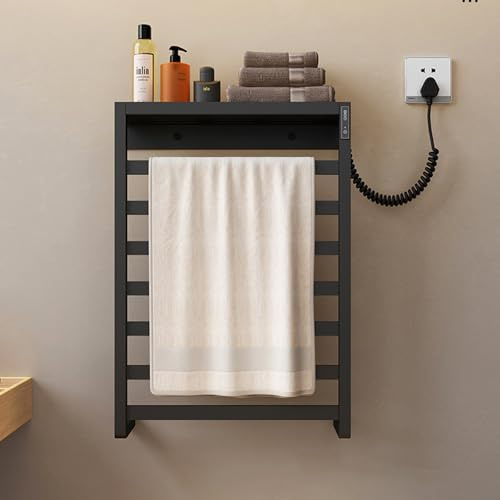 Portasciugamani Riscaldato Scaldasalviette Elettrico a Parete con Timer e Controllo Intelligente della Temperatura Radiatore Riscaldante in Acciaio Inossidabile per Vasca Doccia Black Right Line