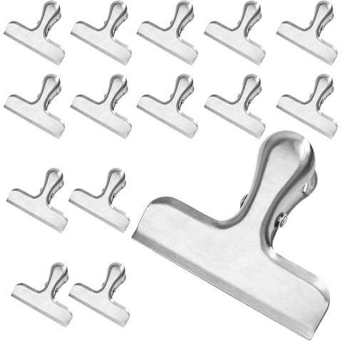 14 Stück Verschlussklammern, 78 mm Große Metallklammern Edelstahl Klammern Metall Silber Verschlussclips Metall Clips Klammern für Tüten Tags Taschen Foto Geschäfte Küche Büro