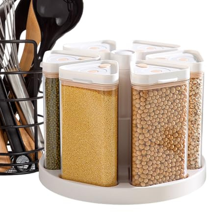 Dispensador giratorio de cereales, contenedor de cereales de rejilla, organizador de harina de arroz para el hogar, soporte para aperitivos de despensa de cocina, solución de almacenamiento para