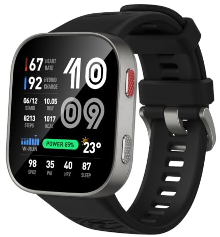Amazfit Bip MAX 50 mm Smartwatch Reloj Inteligente, Pantalla AMOLED 2,07, hasta 20 Días, GPS & Mapas, 4 GB Almacenamiento, Entrenamiento Híbrido, 150+ Deportes, Modo HYROX, para Android y iPhone