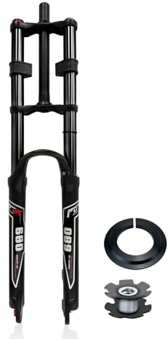 LHHL Downhill Mountainbike-Federgabel 26 27,5 29 Zoll Fahrradgabel Doppelschulter Luftgabel Federweg 150mm 1-1/8 Gerade Vordergabel Zugstufeneinstellung QR DH/XC/AM(Black,29'')