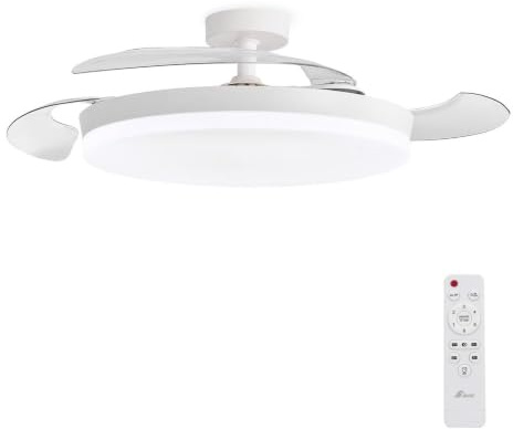 3NOD CONCEPT OVA Ventilador de Techo con Luz, Blanco | Aspas retráctiles, Luz LED regulable, Motor DC, 6 velocidades, Mando a distancia, Temporizador 2H, Modo verano/invierno